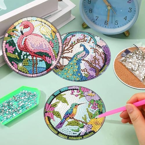 Meothan 8 Pcs Animals Diamond Art Coasters Kit for Adults with Holder 4x4in