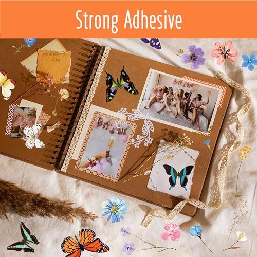 370+ PCS PVC Flower & Butterfly Stickers, Self-Adhesive Nature Floral Stickers for Scrapbook, Laptop, Journal, DIY Project, Spring Themed Party Decors