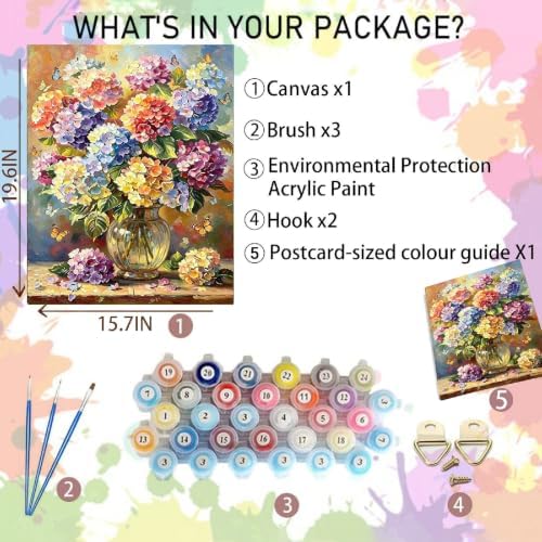 Arttoplus Flowers Paint by Numbers Kit for Adults Beginner 16x20inch | Flowers Adult Paint by Number Kits on Canvas, DIY Acrylic Oil Painting by Numbers for Adults for Gift Home Wall Decor
