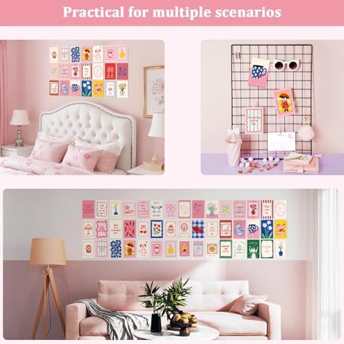64Pcs Pink Coquette Room Decor Postcards, 4x6 Post Cards for Mailing, Coquette Posters Wall Collage Kit for Teen Girls Room Decor, Trendy Pink Wall Decor Aesthetic