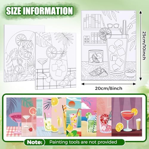 Sherr 20 Pcs Pre Drawn Canvas Cocktail for Painting for Adults