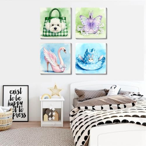 Canrichshop 4 Pack Paint by Number Beginner with Frame,Cute Adult Paint by Number Kits on Canvas, DIY Number Painting for Adults for Decor 8X 8 inch
