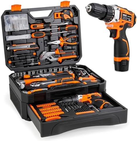 XOOL 313-Piece Home Tool Kit with 12V Cordless Drill, Toolbox with Drawer, All-in-One Tool Set for DIY, Home & Garage