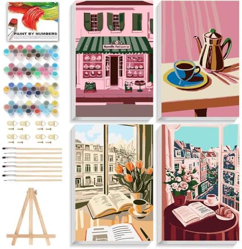 4 Pack Paint by Numbers Kit for Adults, Paint by Numbers with Frame 8x12 In