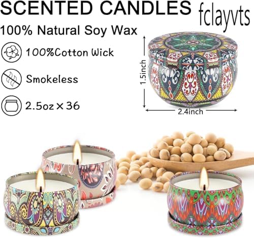 fclayvts Set of 36 Scented Candles, 2.5 OZ Soy Wax Aromatherapy Candles Gift Set for Valentine's Day Birthday Mother's Thanksgiving Gift, HJJH546 …