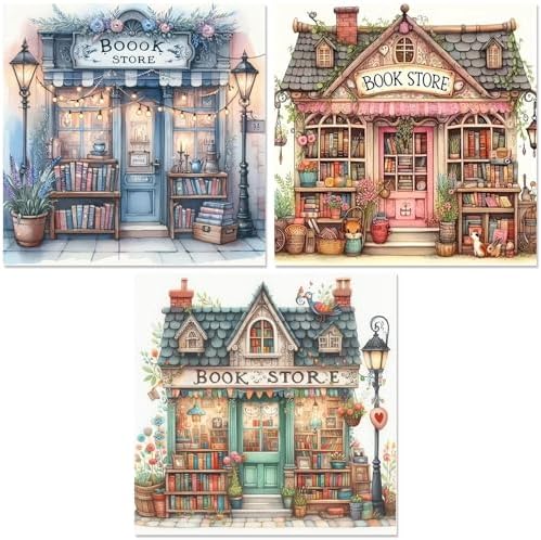 Benjenes 3PCS Book Store Diamond Art Kits for Adults, Diamond Painting Kits