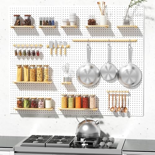 FZK Modular Plastic Pegboard Wall Organizer Kit, White， 12x12, 4 Panels