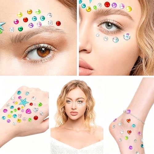 1336 pcs Gem Stickers for Crafting, Face, Eye, and Body Makeup, DIY Decoration, Kids' Rewards, Sparkling Acrylic Rhinestone Jewel Stickers