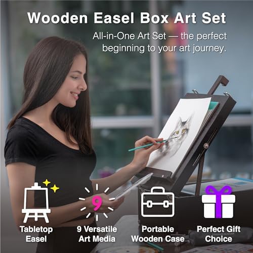 COLOUR BLOCK 152-Piece Wooden Easel Art Supplies Set, Professional Painting and Drawing Art Kit with Mixed Media Acrylic and Watercolor Paints, Pencils and Tools for Adults and Mixed Media Artists