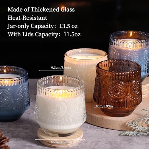 LAMORGIFT 13.5OZ Blue Glass Candle Jars for Making Candles, 6 Pack - Unique Empty Candle Jars Bulk with Bamboo Lids and Candle Making Accessories, Candle Vessels Containers for Candle Making