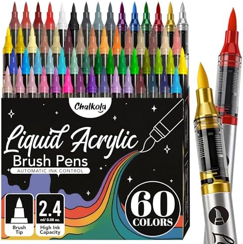 Chalkola 60 Acrylic Brush Markers - Waterproof Paint Pens for Rock Painting