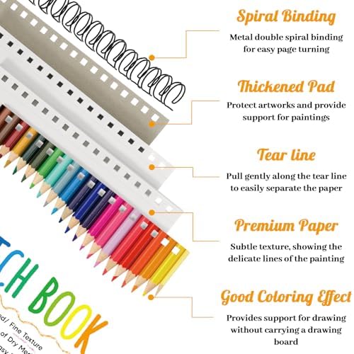 2 Pack Sketch Books for Kids 9 × 12In, 100gsm Drawing Pad with 36 Pencils