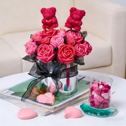 Rose Candle Making Kit with Round Gift Box,DIY Soy Wax Kit (Silvery)