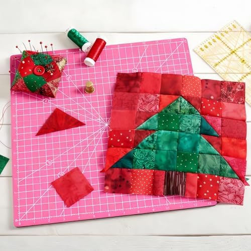 Rotating Self Healing Cutting Mat 14"x14" (13" Grid), Square Sewing Cutting Mat Board Perfect for Fabric Quilting & Art Projects, Pink
