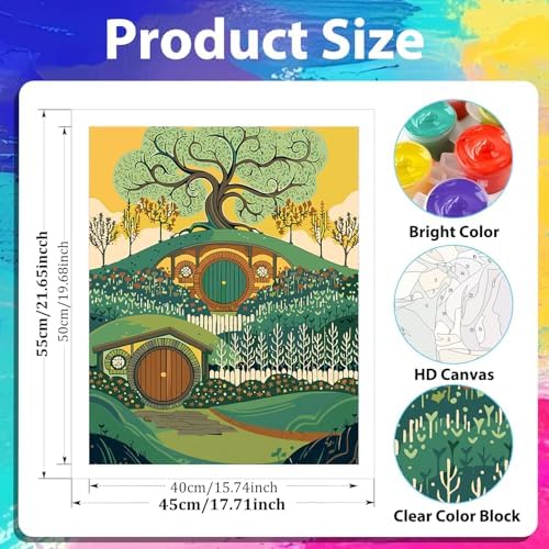 xcemhil Paint by Numbers Kit for Adults Landscape, Cabin Paint by Numbers for Adults, New Zealand House Paint by Number for Gifts and Home Wall Decor 16x20 Inch