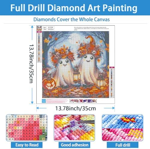 TYPUSOK Halloween Diamond Art Kits for Adults,Round Full Drill 5D Diamond Painting Kits for Beginners,Ghost DIY Diamond Dots Pictures Gem Art Kit,Home Wall Decor 13.78x13.78in