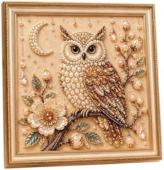 Pearl Art Kits for Adults Bird Flower DIY Beaded Embroidery Kits with Crystal Rhinestones Pearl Painting Craft Kit with Pre-Printed Canvas Handmade Home Wall Decor Gift (Owl)
