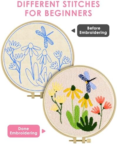TINDTOP Punch Needle Kits, DIY Punch Embroidery Kits for Adults Beginner, Tool with Punch Needle Fabric, Hoops, Yarns and Sewing Needles (Set B)