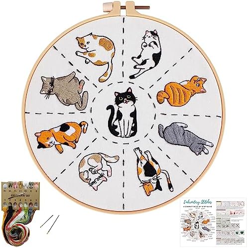 Louise Maelys Cat Embroidery Kit for Beginners Animal Pattern DIY Craft