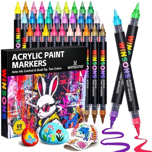WINSONS 60 Colors Dual Tip Art Markers Set, Auto Ink-Flow Markers for Drawing, Illustration, Manga Coloring, Sketching Coloring Books