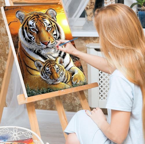 Bowetile Framed Paint by Numbers Tiger for Adults Beginners, Adults' Paint-by-Number Tiger Kits, Easy Adult Paint by Number Kits on Canvas, Acrylic Animals Number Painting for Home Decor, 8x12in