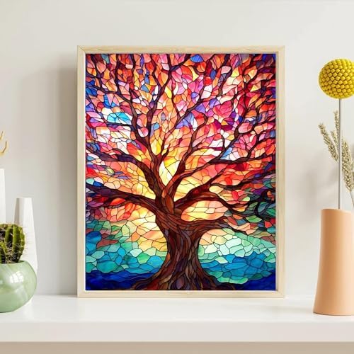 Tree Paint by Numbers for Adults - Stained Glass Paint by Number on Canvas