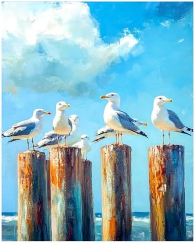 xcemhil Paint by Numbers Kit for Adults, Paint by Numbers Birds, Seagull Paint by Number Kits on Canvas for Home Decor Gift Art Work 16x20in