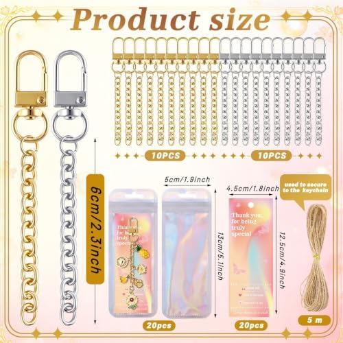 Wurosi 20 Pcs Metal Keychain Making Kit, Gold & Silver