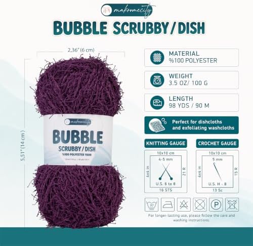 Makromecity Bubble Scrubby Yarn - 100% Premium Polyester Yarn for Crocheting and Knitting - 3.5 Oz (100g), 98 Yds (90m) - Ideal for Dishcloths, Crafting & Bath Washcloths (Plum, 3 Skeins)