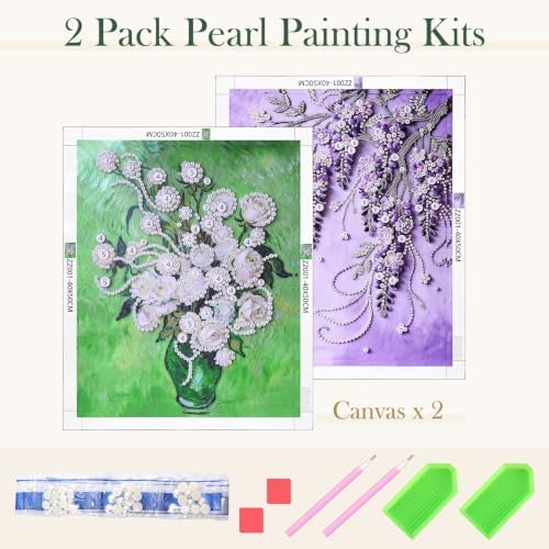FunooFuno 2 Pcs Wisteria Rose Pearl Diamond Art Kits for Adults, 16" x 20"