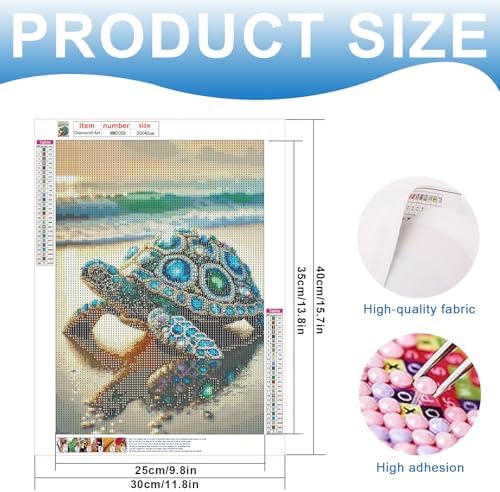 MVVMTOP Diamond Painting Kit for Adults 5D DIY Turtle on the Beach Full Drill Round Diamond Art Kits for Beginners Crystal Rhinestone Embroidery Painting Home Wall Decor Gift