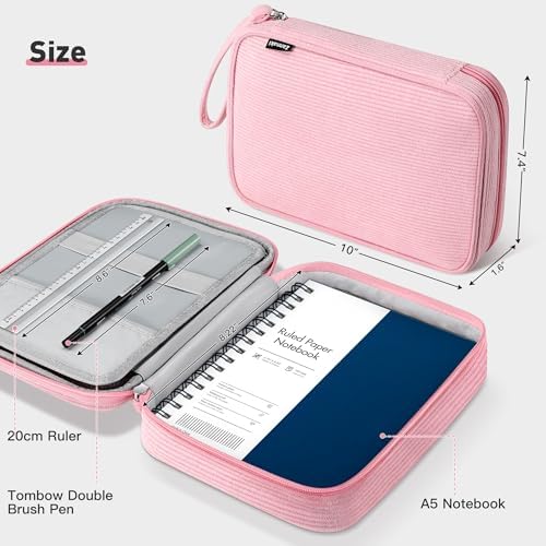 Zannaki Large Capacity Pencil Pouch Organizer | Soft Corduroy Pencil Box for Girls Boys Teens | Cute Big Pen Bag with Multiple Zipper Pockets - Pencil Case Storage for Art Supplies & Stationery-Pink