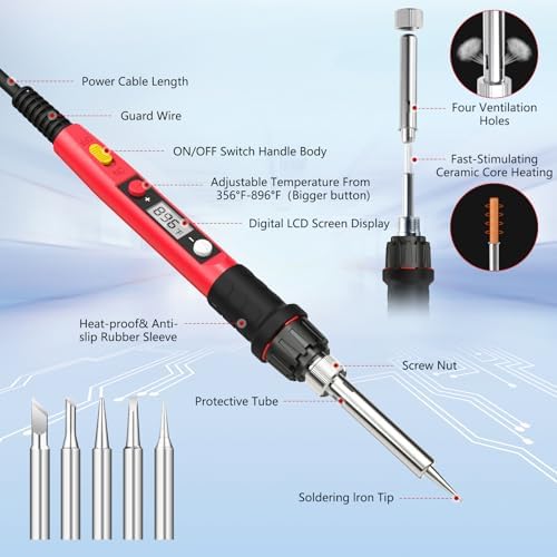 Soldering Iron Kit, 80W 110V LCD Digital Solder Irons, Portable Welding Tools with Ceramic Heater, Accurate 356°F-896°F, for Metal, Jewelry Electrical Repairs, DIY