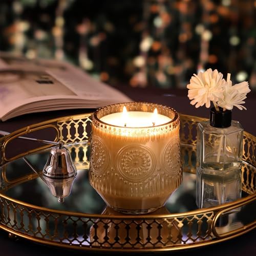 LAMORGIFT 6 Pack Amber Candle Jars for Making Candles- Large 13.5oz Glass Jars with Wooden Lids and Labels, Empty Candle Jars, Candle Containers Vessels for Candle Making Supplies