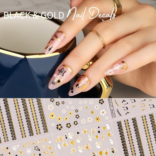 Teenitor 50 Sheets Nail Stickers for Kids, Cute Nail Decals for Girls Women, 3D Self Adhesive Gold Nail Stickers for Nail Art, Star Fruit Butterfly Silver Nail Art Deals for Holiday