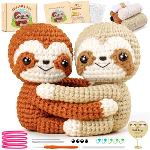 Fortuning's JDS Crochet Kit for Beginners, Hug Sloths Crochet Animal Kit