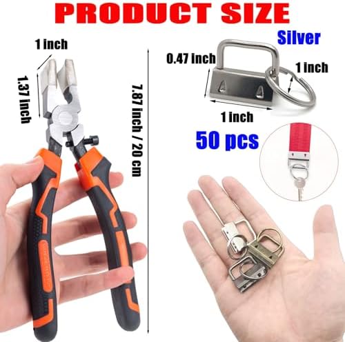 Key Fob Hardware Set, 4 Color（Gold Silver Black Bronze）, 1 Inch, 60 pcs with Pliers Tool,Lanyard Keychain Hardware, Glass Running Pliers with Jaws, Wristlet Clamp Hardware Supplies