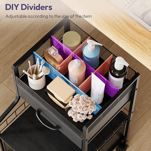 SWTYMIKI Under Desk Storage Cart- Art Storage Cart with Drawers & DIY Divider - Office Cart Organizer Under Desk Shelf, Craft Rolling Cart for Office, Craft Room & Studio Black