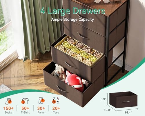 AODK Small Dresser for Bedroom with 4 Storage Drawers, Brown