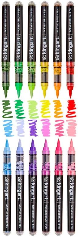 KINGART Acrylic Paint Markers Brush Tip, 12 Floral Colors. Water-based, no-bleed, waterproof pens with automatic ink control for rock, egg, wood, fabric, glass & DIY crafts