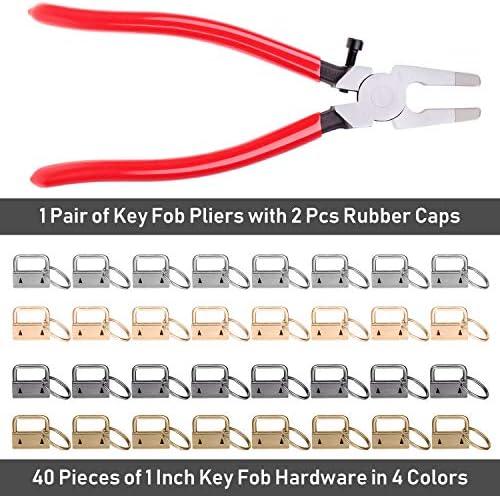 shynek 40pc Key Fob Hardware Set - 1 Inch Keychain Hardware with Pliers for Wristlet, Lanyard & Key Chain Making Supplies