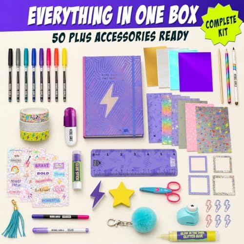 DIY Journal Kit for Girls Ages 8-12, 50+ Accessories, Hard Cover Journal