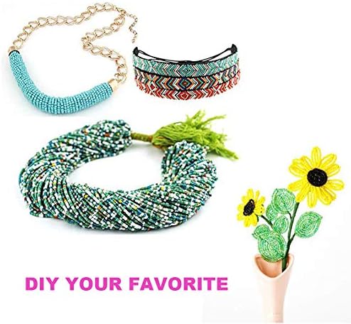 EuTengHao 14400pcs Glass Seed Beads Small Craft Beads for DIY Bracelet Necklaces Crafting Jewelry Making Supplies with Two 0.5mm Clear Bracelet String (600Pcs Per Color, 24 Colors)