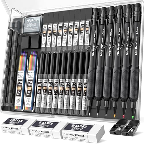 Nicpro 6PCS Art Mechanical Pencil Set,HD1000 Mechanical Drawing Pencils