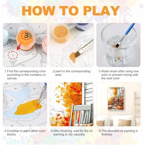 SENQAO Autumn Chair Paint by Numbers Kit for Adults Beginner, Fall Couryard Adult Paint by Number Kits on Canvas, DIY Acrylic Oil Easy Painting by Numbers for Home Wall Decor 8X12 inch