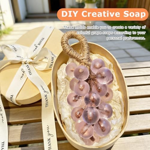 Grape Soap Molds Kit - 2Pcs DIY Handmade Soap Making Kit with Stirring Stick, Jute Rope, Reusable Soaps Molds for Homemade Soap, Candle, Resin Crafts (Without Soaps)