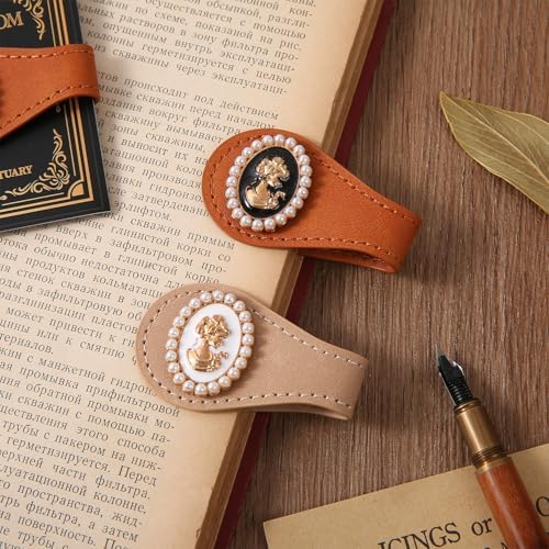 2PCS Vintage Magnetic Leather Bookmark, Leather Magnetic Bookmarks for Women, Magnetic PU Bookmarks Clip Book Accessories, Gold Portrait