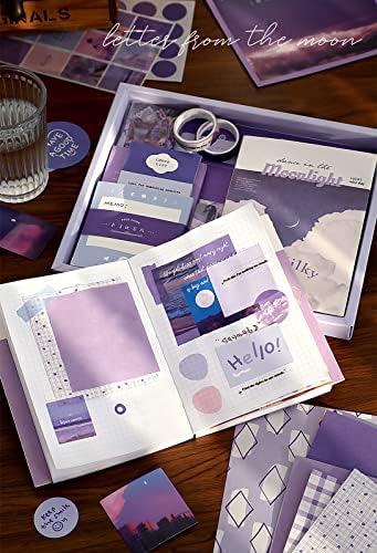 Draupnir Aesthetic Scrapbook Kit(348pcs), Bullet Junk Journal Kit with Journaling/Scrapbooking Supplies, Stationery,A6 Grid Notebook with Graph Ruled Pages DIY Scrapbook Gift for Girl Kid(Moonlight)