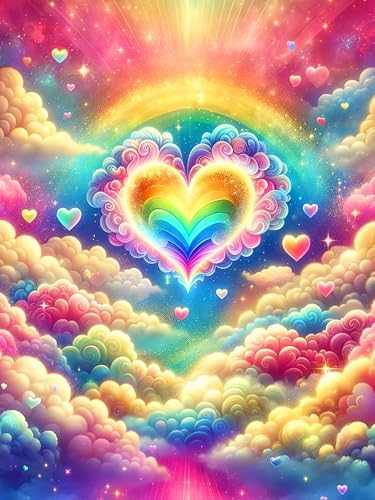 Axquilon Rainbow Heart Diamond Art Kits for Adults 12x16in