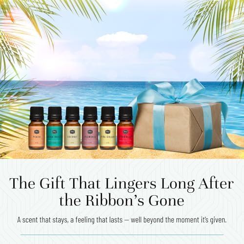 P&J Trading Summer Set of 6 Fragrance Oils - Peach, Strawberry, Plumeria, Coconut, Ocean Breeze, Pina Colada Candle Scents, Soapmaking, Diffuser Oil
